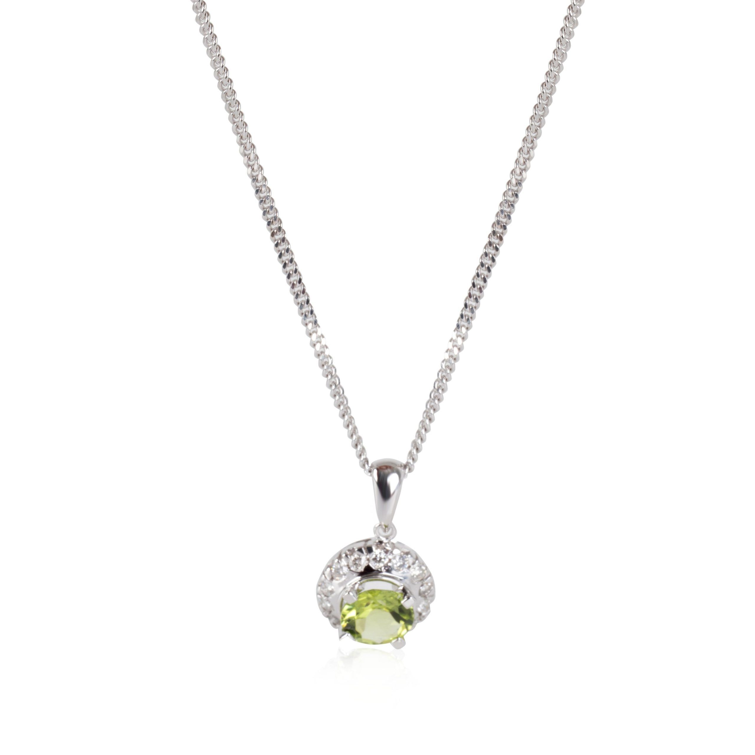 image of Tiffany Co Diamond Halo Peridot Necklace In 18K White Gold Green 0.28 Ctw, Women's