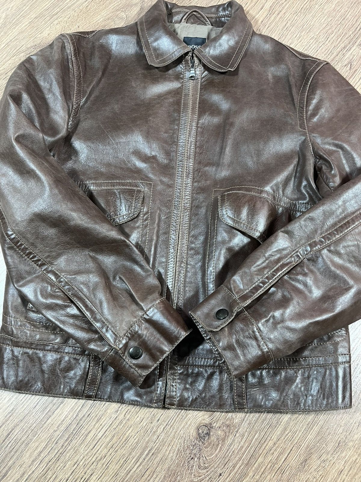 Hugo Boss Hugo Boss Nappa Brown Leather Bomber Rare Size US M / EU 48-50 / 2 - 10 Thumbnail