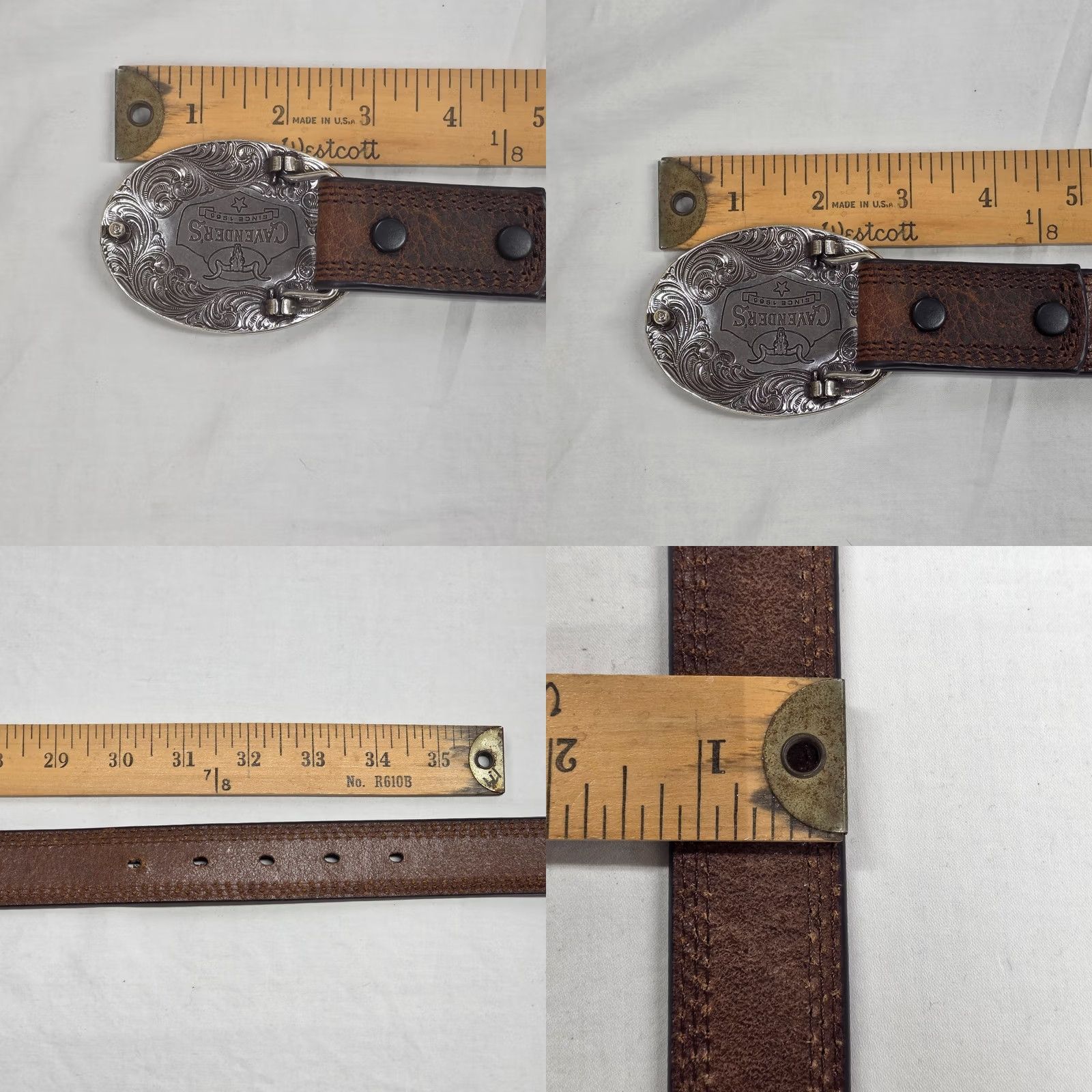 Vintage Cavenders Brown Leather Belt Big Buckle Size 30 Western Cowboy Bull Rider Rodeo Belt Mens Size 30 - 8 Thumbnail