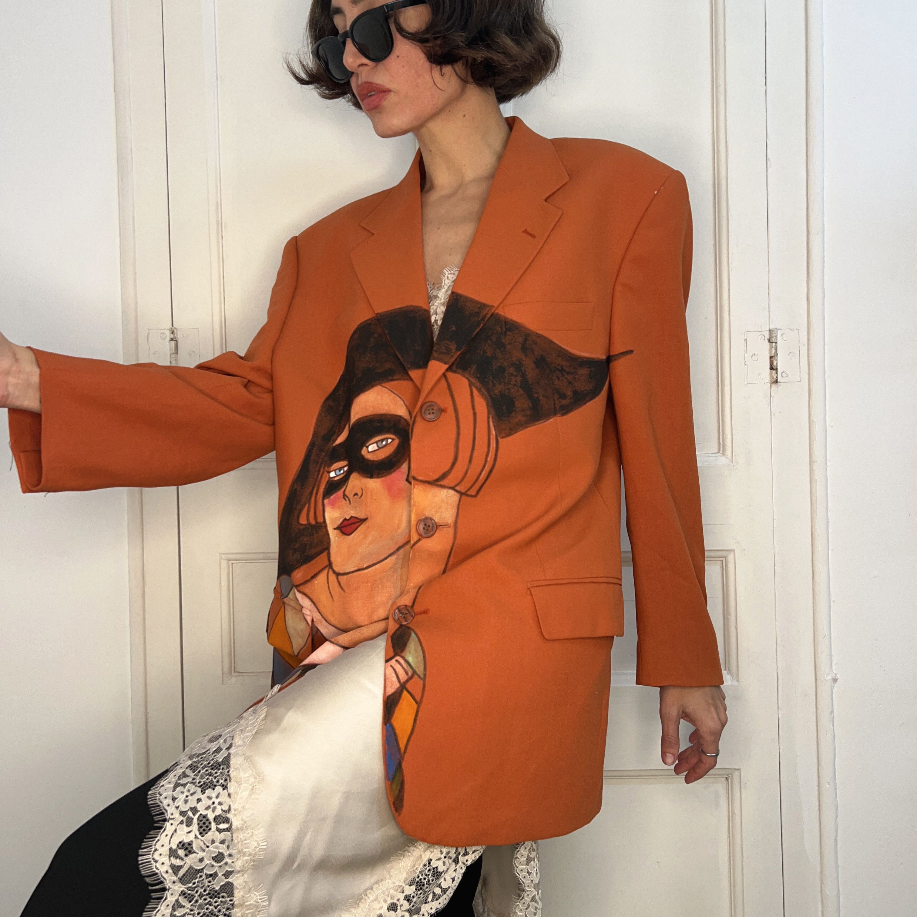 Custommade Hand-Painted Wool Harlequin Blazer Size XXL / US 16-18 / IT 52-54 - 4 Thumbnail