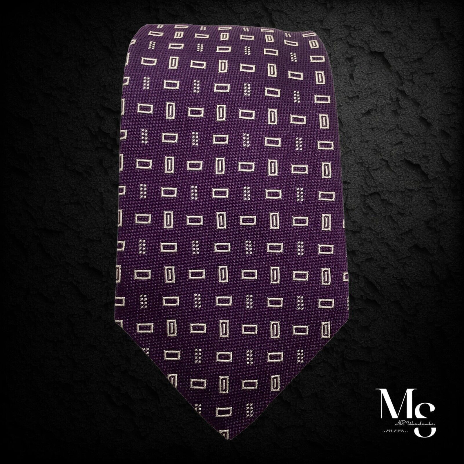 Burberry BURBERRY XL Purple Geometric Luxury Silk Tie Italy W:3.5" EC Size ONE SIZE - 6 Thumbnail