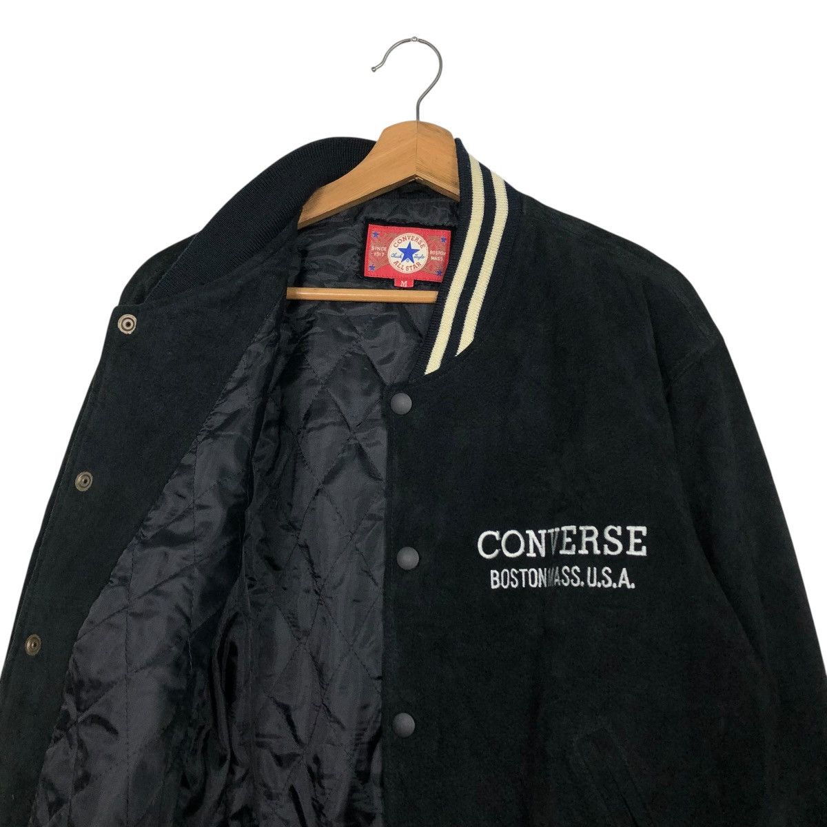 Japanese Brand 🔥VINTAGE BOMBER LEATHER JACKET CONVERSE ALL STAR BOSTON MASS Size US M / EU 48-50 / 2 - 14 Thumbnail