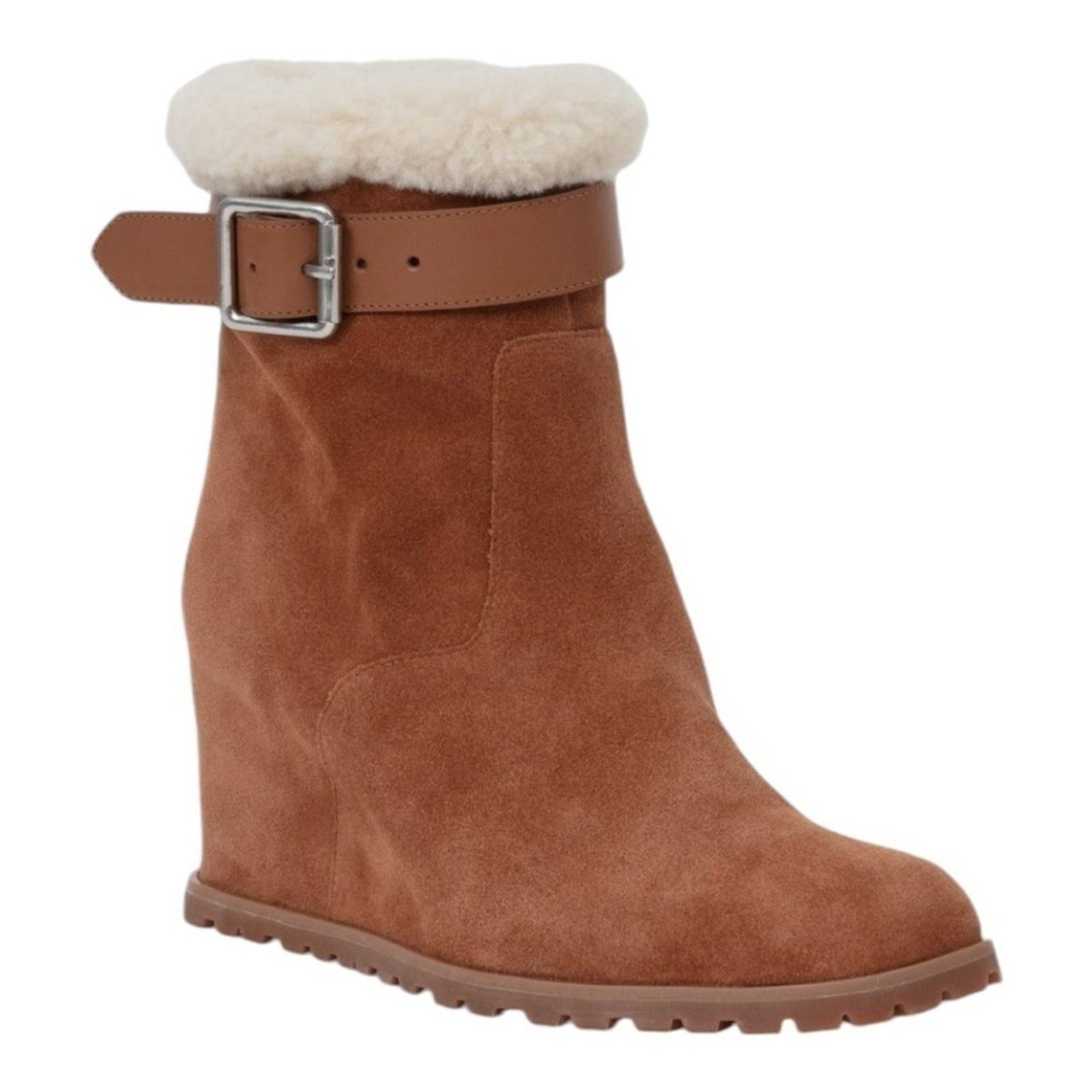 Jonathan Simkhai Jonathan Simkhai Toffee Suede Avery Shearling Wedges Size 7 Size US 7 / IT 37 - 1 Thumbnail