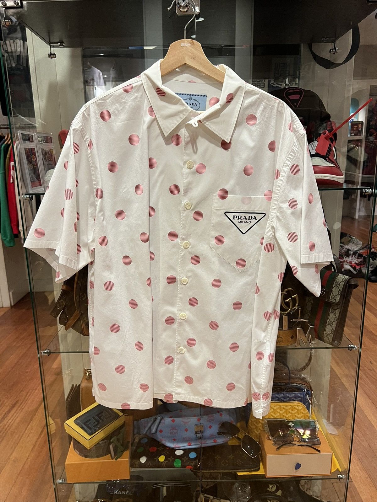 Prada polka dot button up bowling shirt short sleeve
