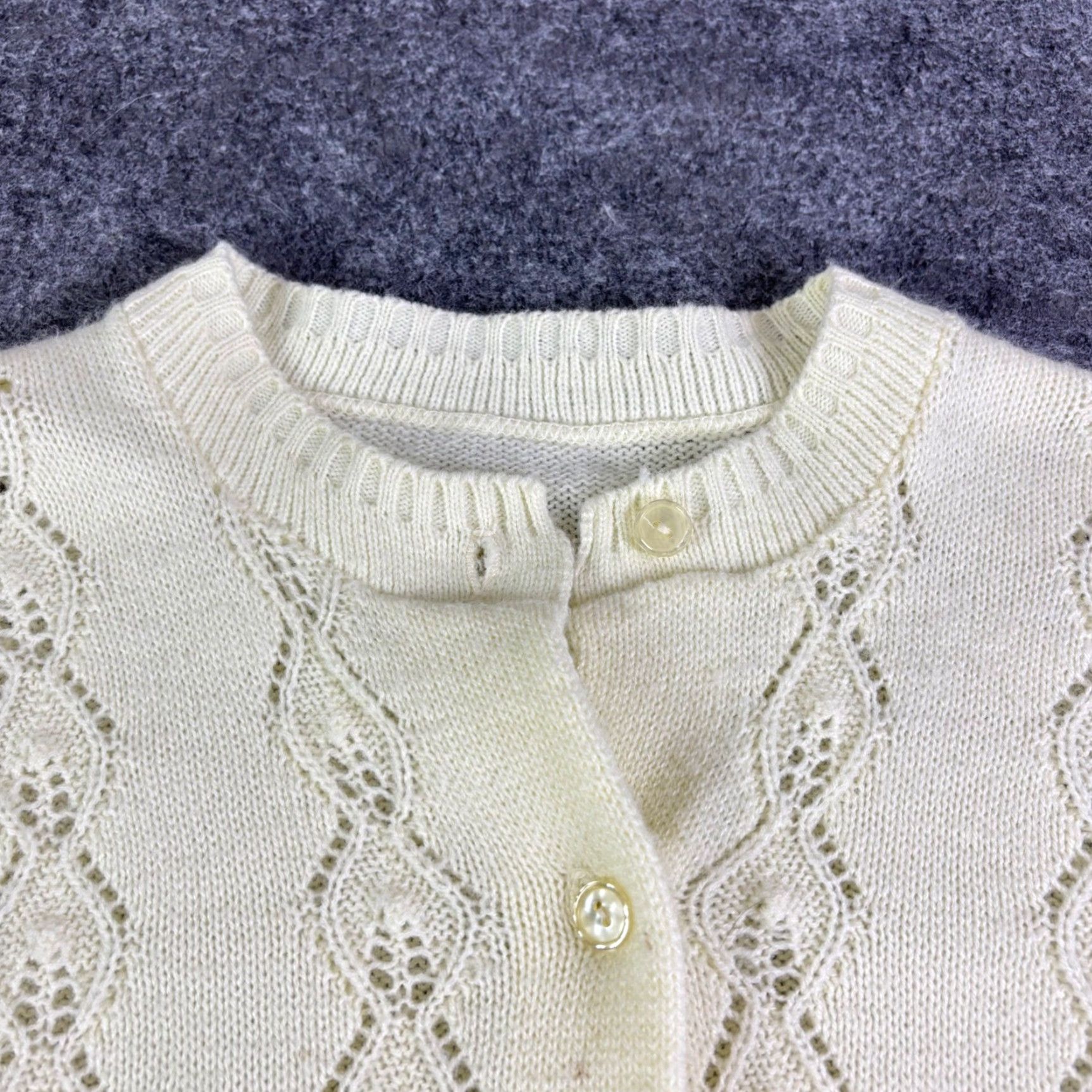 Vintage VINTAGE Pointelle Knit Cardigan Cream Button Front Lace Detail Sweater Off Ivory L 1980s Womens Size L / US 10 / IT 46 - 5 Thumbnail