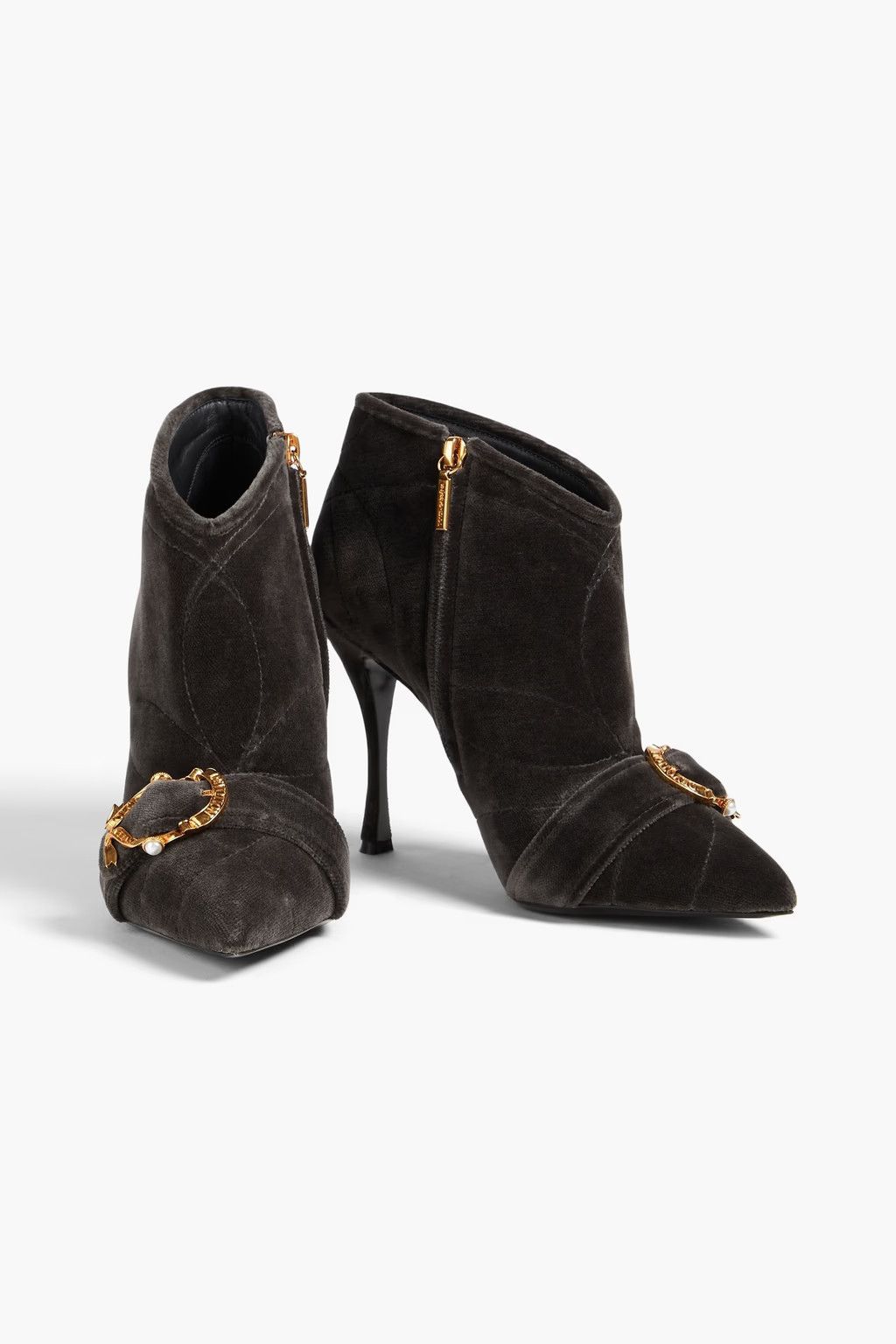 Dolce & Gabbana o1y0825 Velvet Ankle Boots in Lead Size US 4 / IT 34 - 4 Thumbnail