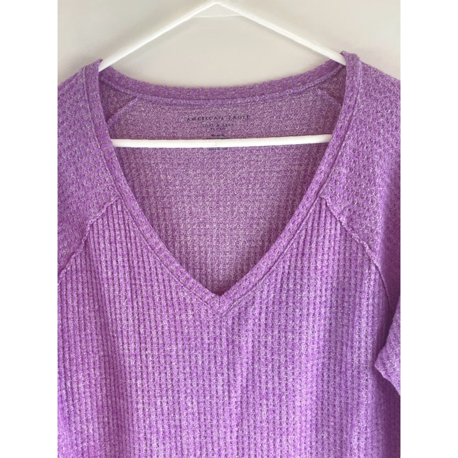 American Eagle Outfitters Vibrant Purple American Eagle Outfitters Sweater Woman Medium Waffle-Knit V-Neck Pullover Size M / US 6-8 / IT 42-44 - 3 Thumbnail