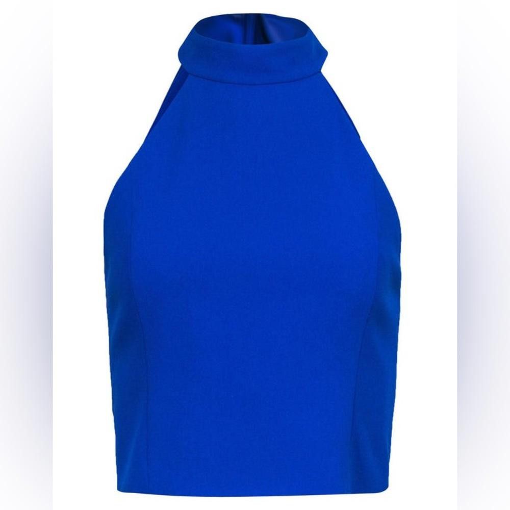 Designer Alice + Olivia l Silk Cobalt Blue High Neck Blouse Medium Size M / US 6-8 / IT 42-44 - 10 Thumbnail