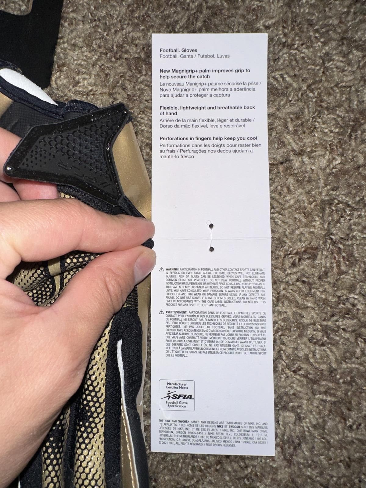 Nike Nike Vapor Jet 7.0 Football Gloves Black Gold Size ONE SIZE - 8 Thumbnail