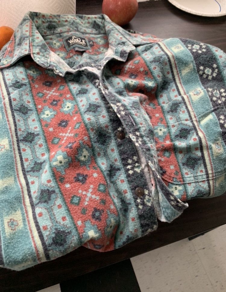Vintage × Woolrich Woolen Mills Woolrich flannel shirt brushed cotton aztec print XL long Size US XL / EU 56 / 4 - 2 Thumbnail