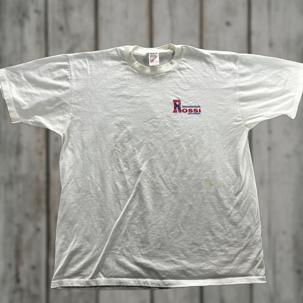 Jerzees VINTAGE Rossi School Shirt Mens Large White Jerzees 50/50 Graphic Made USA 90s Size US L / EU 52-54 / 3 - 1 Thumbnail