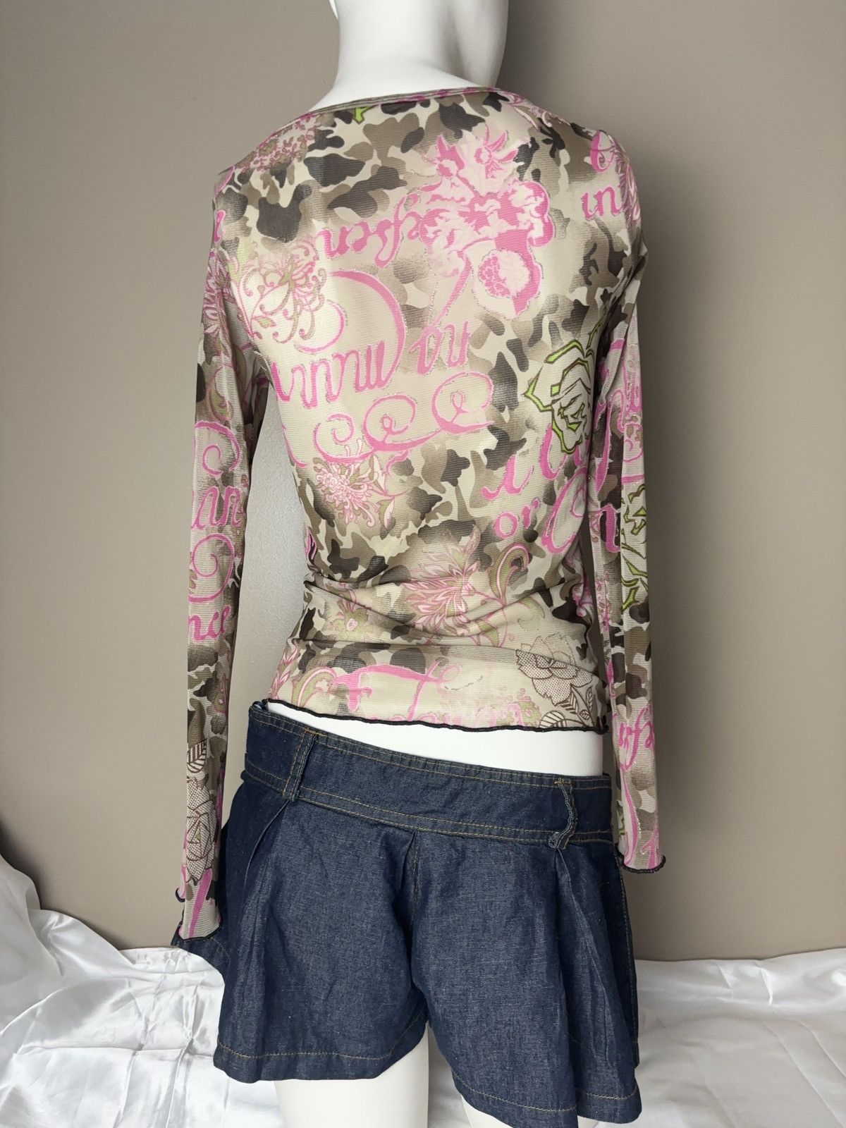 Japanese Brand × Vintage Printed camo mesh long sleeve glamour vintage top Size S / US 4 / IT 40 - 2 Thumbnail