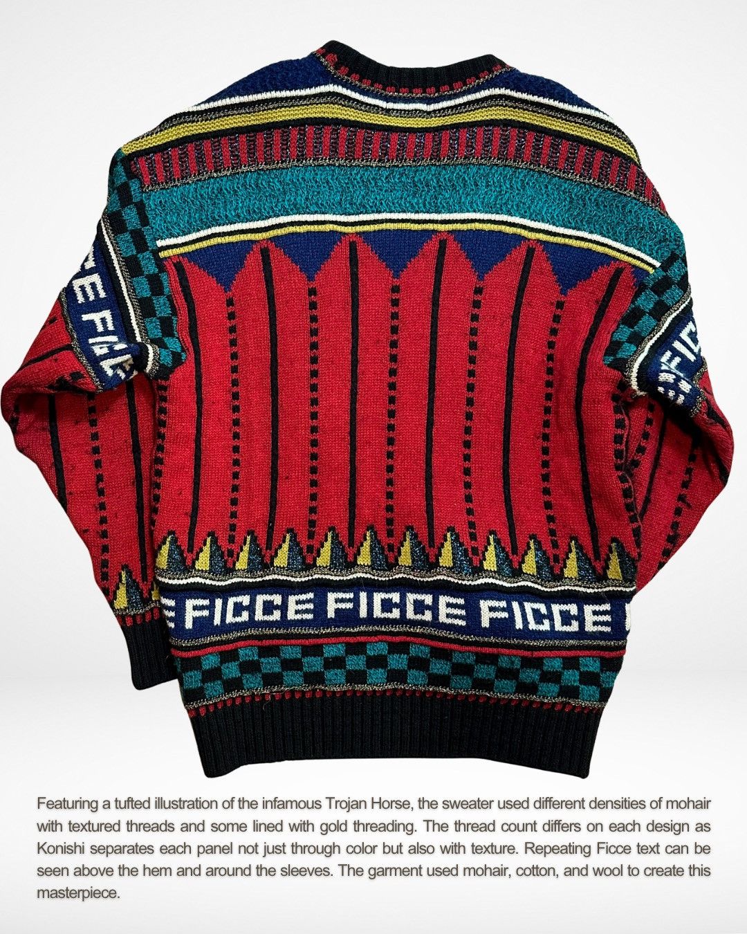 Yoshiyuki Konishi Ficce Uomo 1980s Multicolor Trojan Horse Christmas Sweater Size US L / EU 52-54 / 3 - 3 Thumbnail