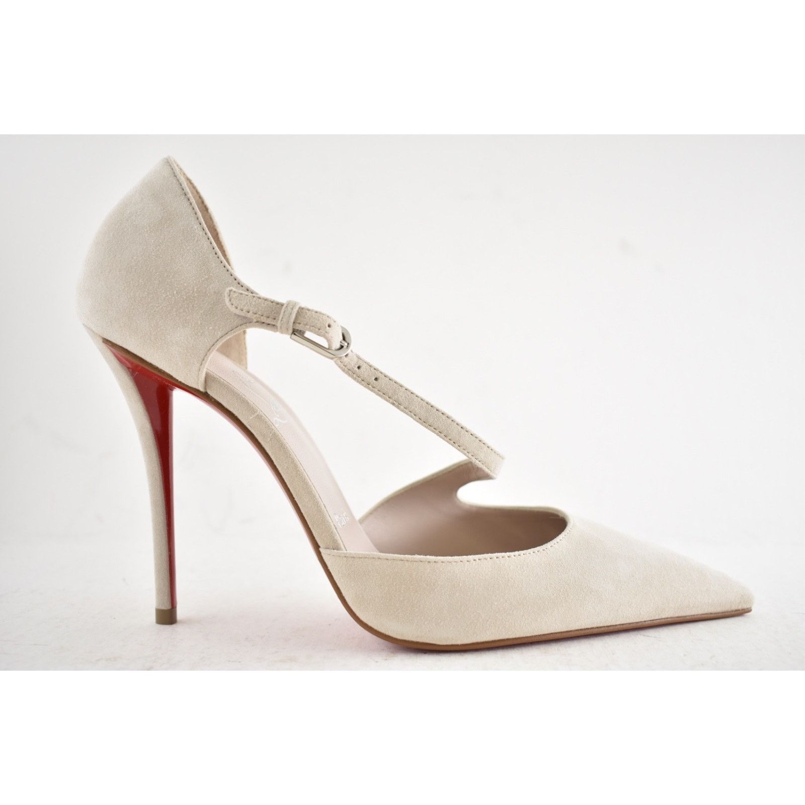 Christian Louboutin Christian Louboutin Pearl Beige Suede Cross Strap Pump 38 Size US 7 / IT 37 - 2 Thumbnail