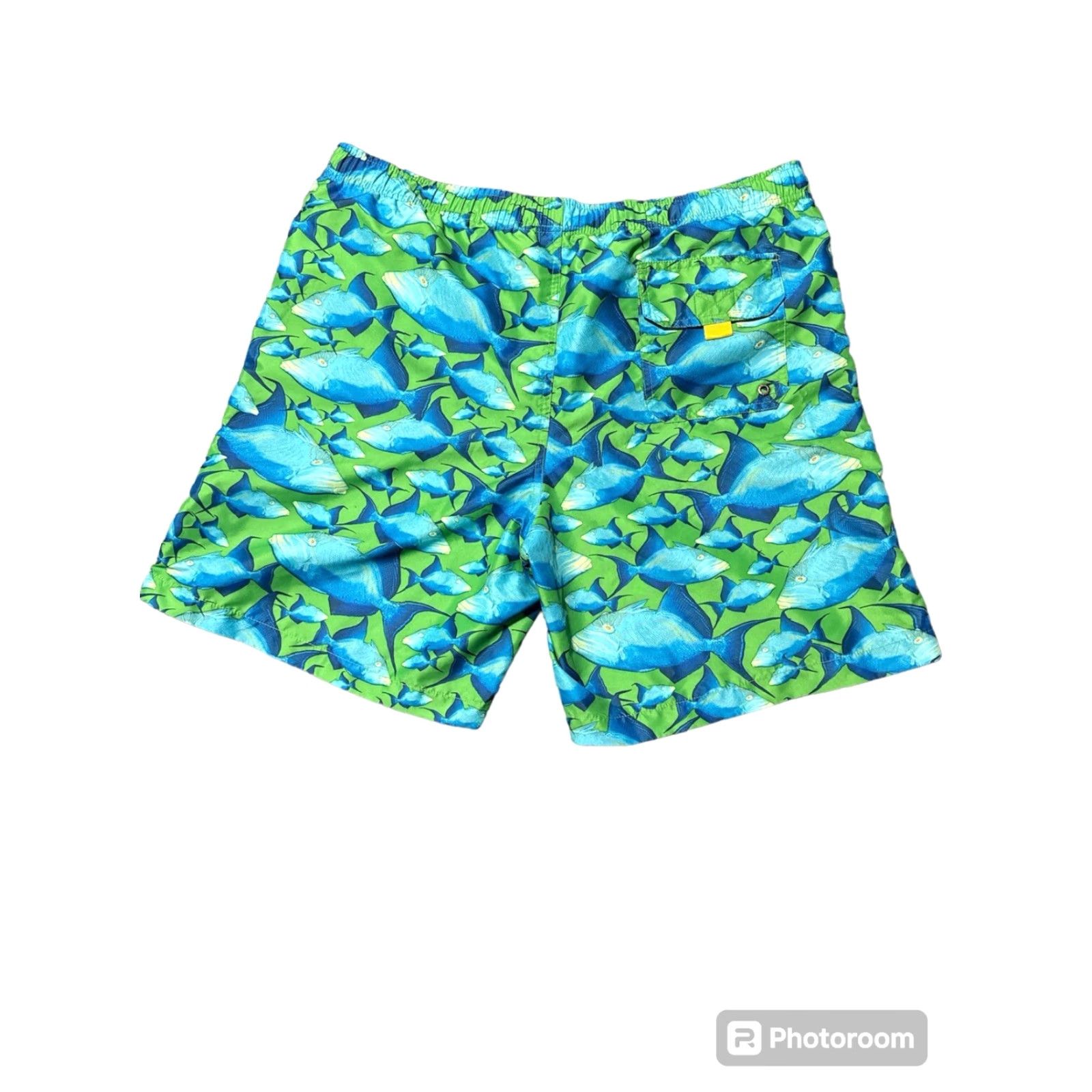 Polo Ralph Lauren VINTAGE Ralph Lauren Polo Sport Fish Print Swim Trunks L Blue Green Trunks Mens Back Pocket Lightweight Pockets 100% Polyester Size US L / EU 52-54 / 3 - 4 Thumbnail
