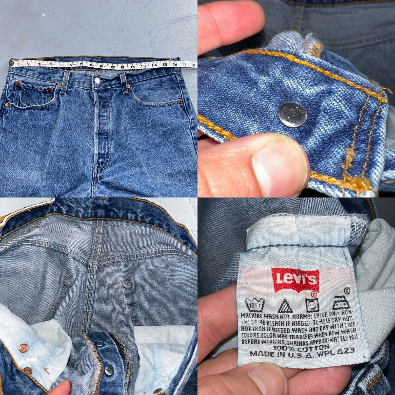 Levi's Levis 501 Vintage 90s USA XX Straight Leg Jeans Blue Med Wash 35x34 Act 33x30 Men Jeans Size US 35 - 8 Thumbnail