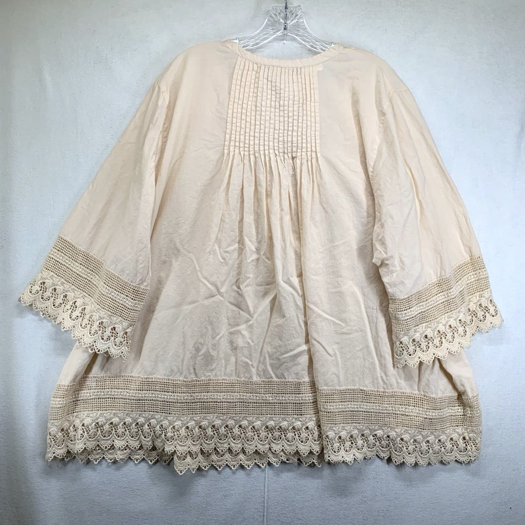 Denime VINTAGE Denim Women’s Tunic Blouse 26W Plus Size Light Peach Cotton V-Neck 3/4 Sleeves Bohemian Casual Size 4XL / US 24-26 - 2 Thumbnail