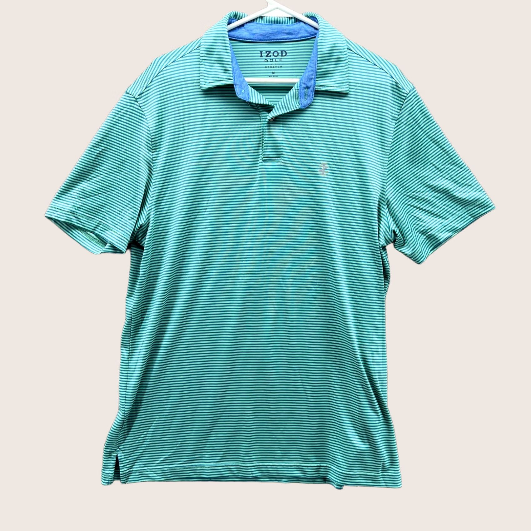 Izod Izod Polo Shirt Men Medium Teal Striped Polyester Golf Stretch Fit Shirt Size US M / EU 48-50 / 2 - 1 Thumbnail