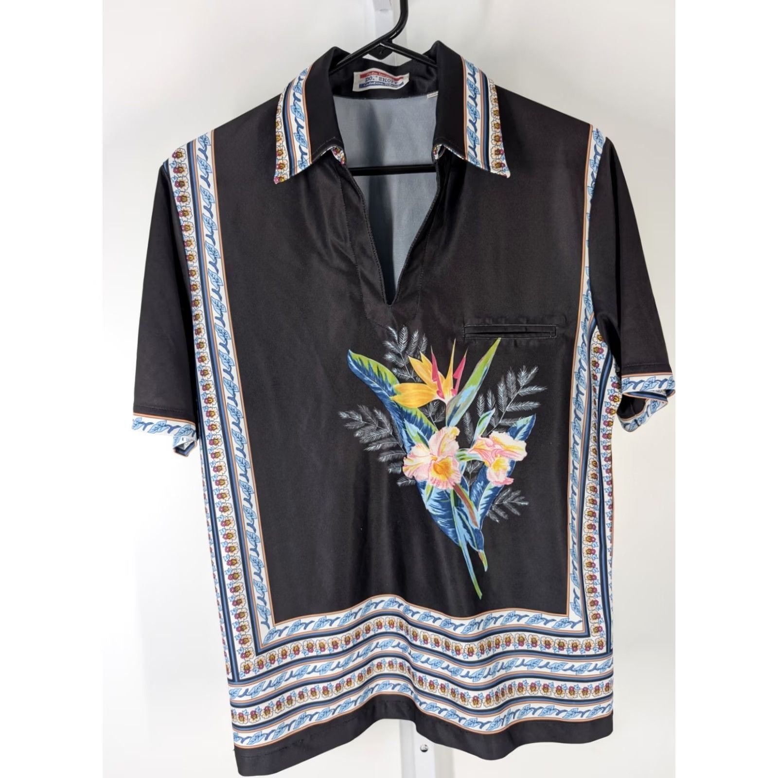 Catalina VINTAGE Catalina Floral Art Print Tunic Polo Shirt M USA Palm Springs 70s Black Short Sleeve Mens Size US M / EU 48-50 / 2 - 2 Thumbnail