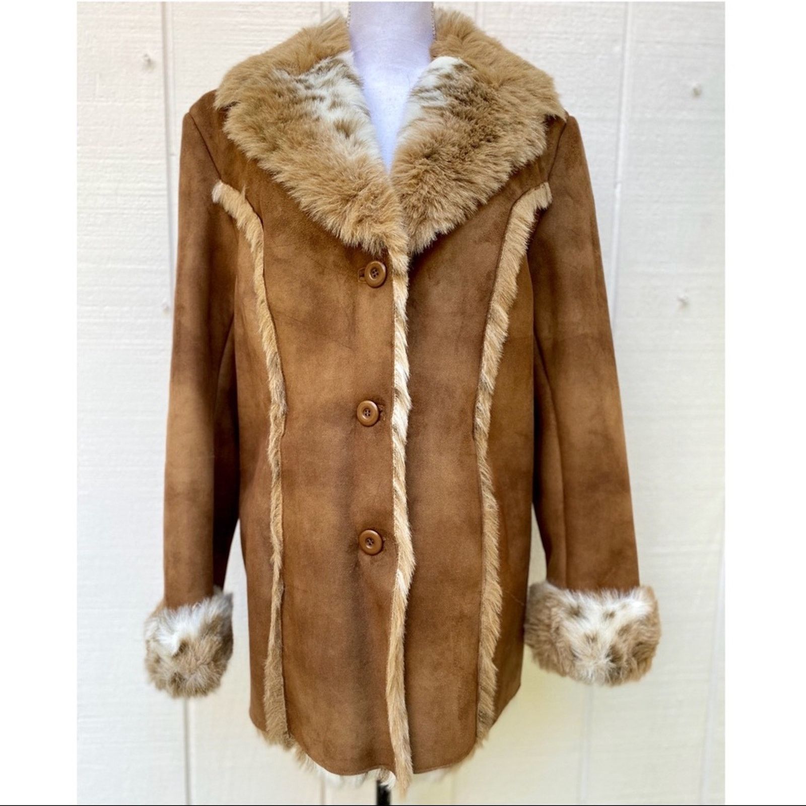 Vintage Regal Faux Fur & Suede Winter Coat Sz L Size L / US 10 / IT 46 - 2 Thumbnail