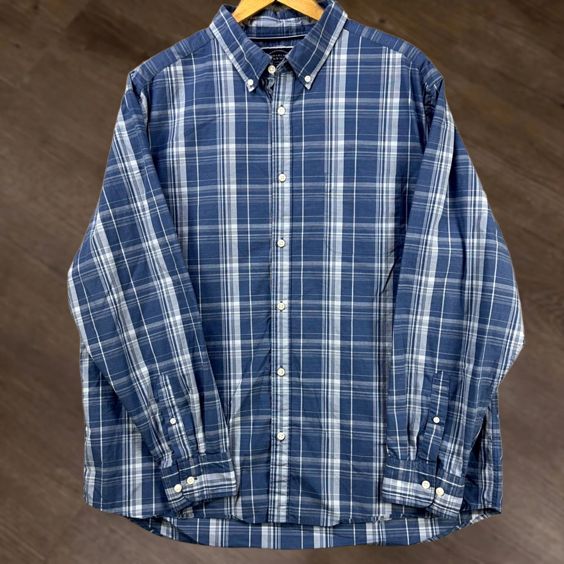 Charles Tyrwhitt Charles Tyrwhitt Shirt Button Down Mens 2XL Blue White Plaid Pocket Classic Fit Size US XXL / EU 58 / 5 - 1 Thumbnail