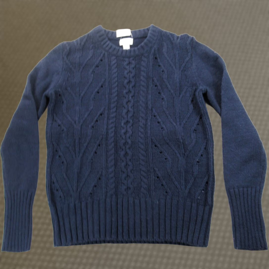 J.Crew J.CREW Pointelle Cable-Knit Wool Blend Sweater Womens XXS Navy Crew Neck Pullover Casual Size XXS / US 00 / IT 34 - 1 Thumbnail