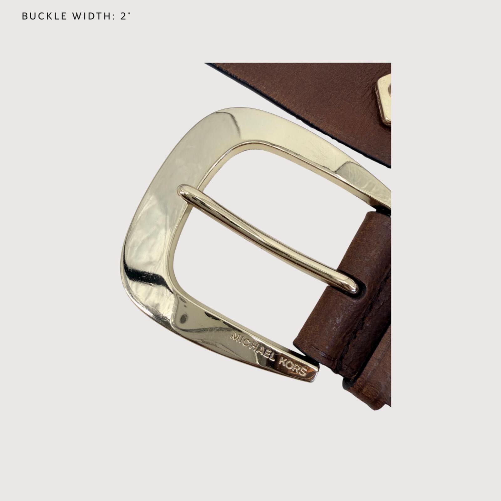 Michael Kors Michael Kors Brown Leather Gold Hardware Statement Belt - L Size ONE SIZE - 3 Thumbnail