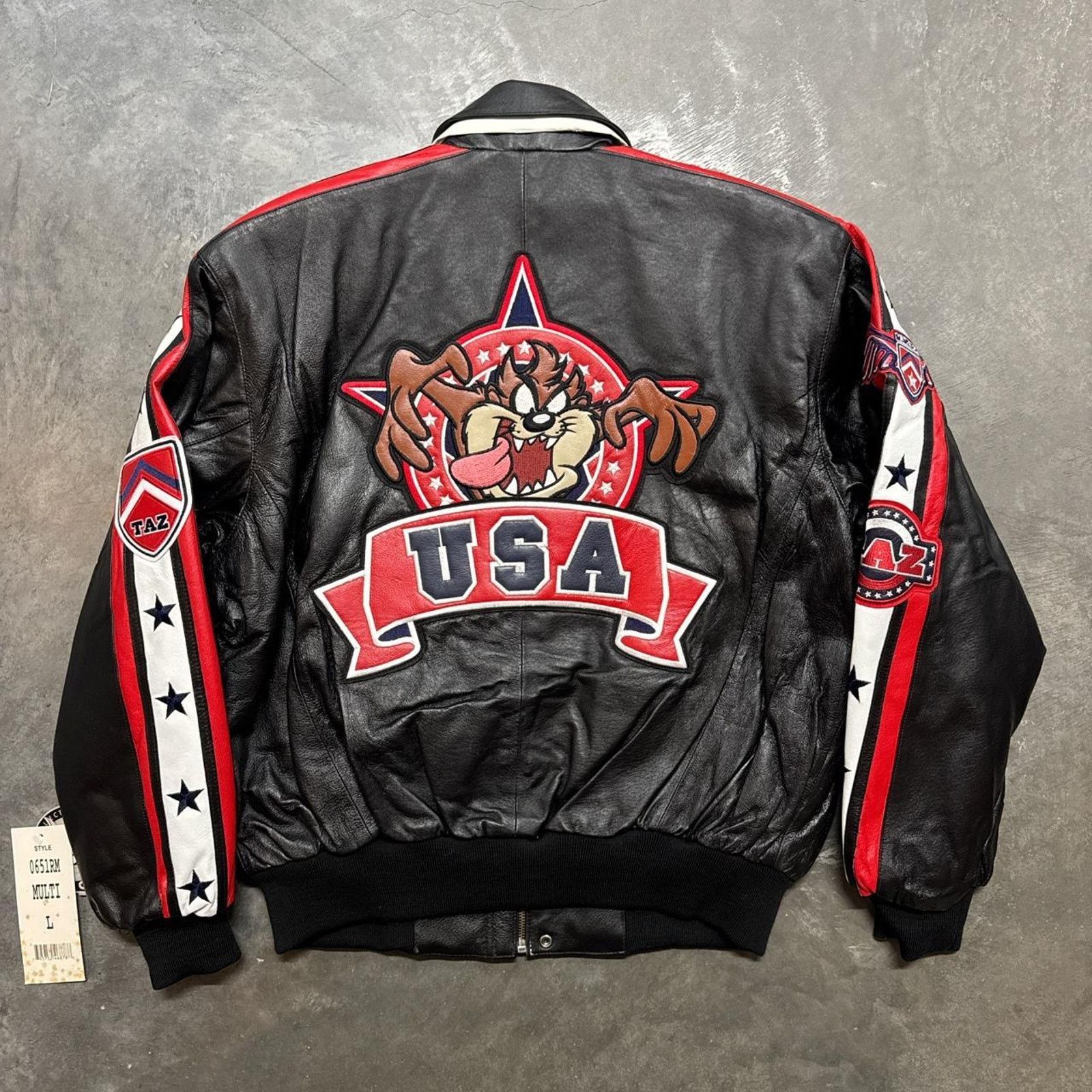 Vintage Vintage TAZ Tasmanian Devil USA Looney Tunes Leather Jacket Size US L / EU 52-54 / 3 - 1 Thumbnail