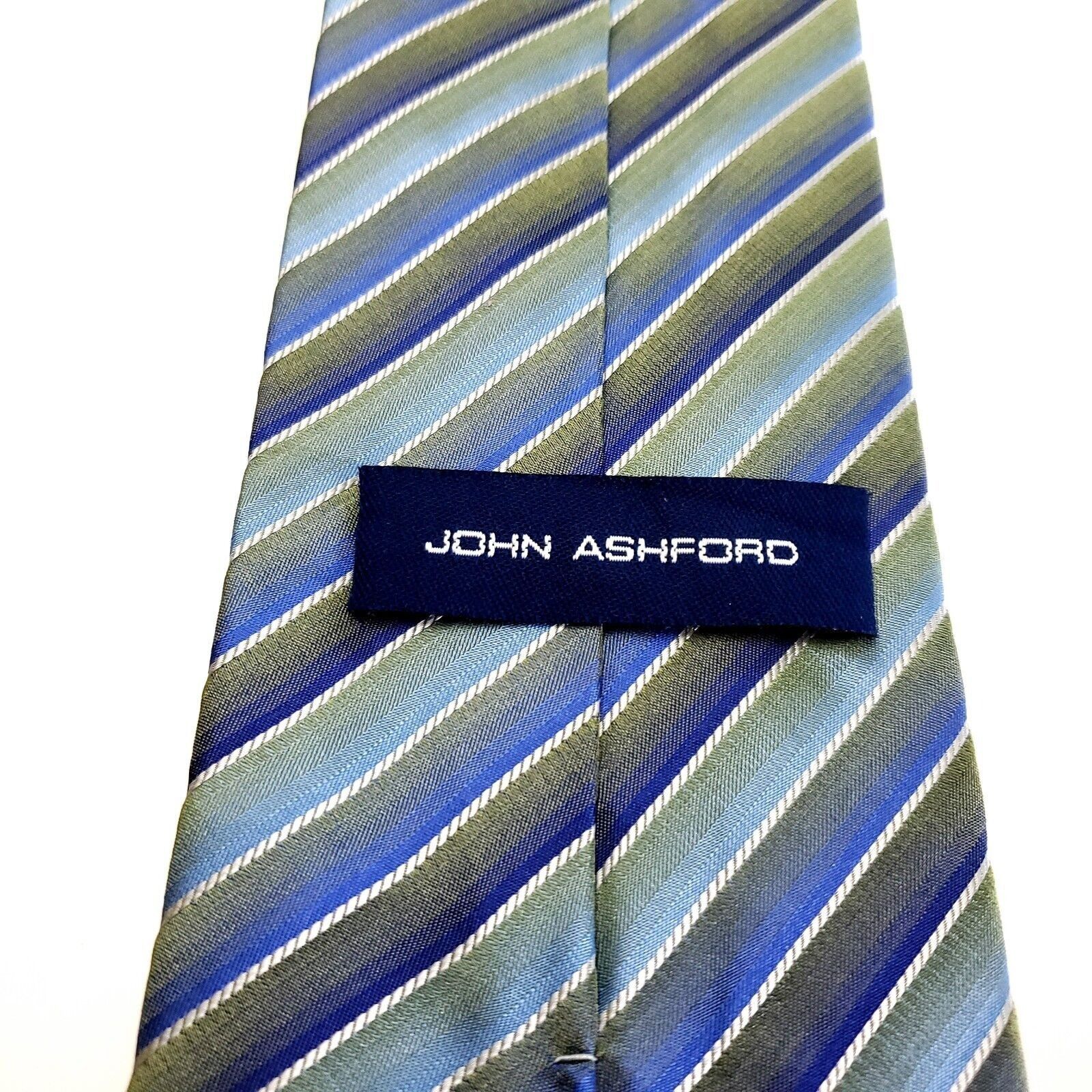 John Ashford John Ashford Silk Tie Green Blue Striped Woven Size ONE SIZE - 3 Thumbnail