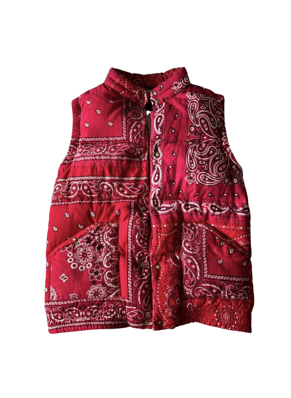 Image of Visvim Ict Kerchief Red Bandana Down Vest, Men's (Size 2XL)