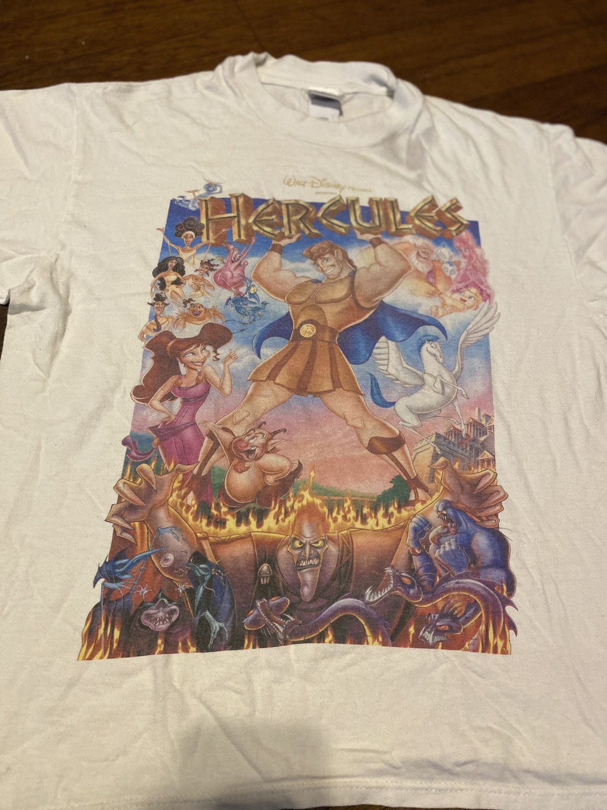 Image of Vintage 1997 Walt Disney Hercules Movie Promo Tshirt in White, Men's (Size Large)