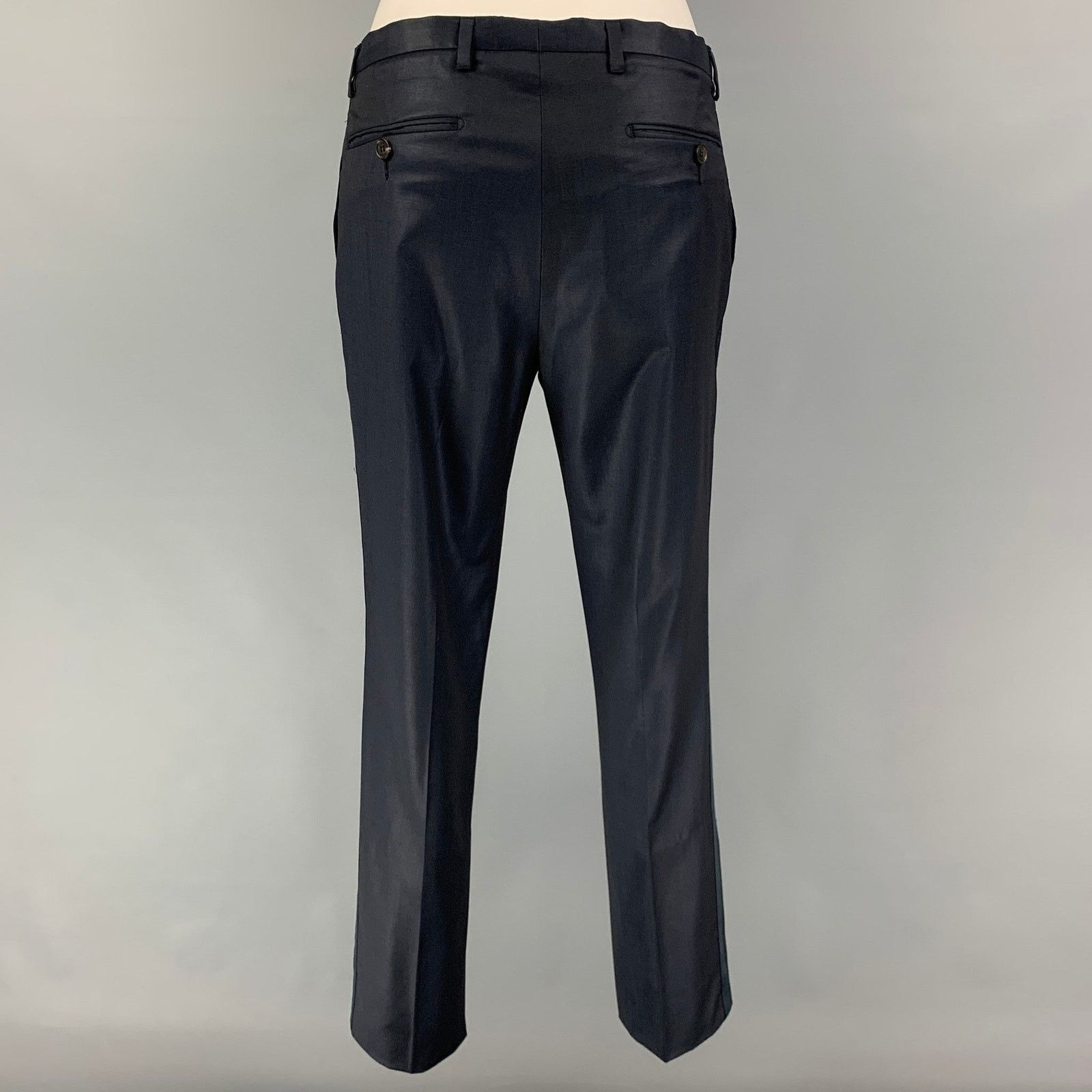 Calvin Klein Size 34 Navy Black Wool Peak Lapel Tuxedo Suit Size 34R - 6 Thumbnail