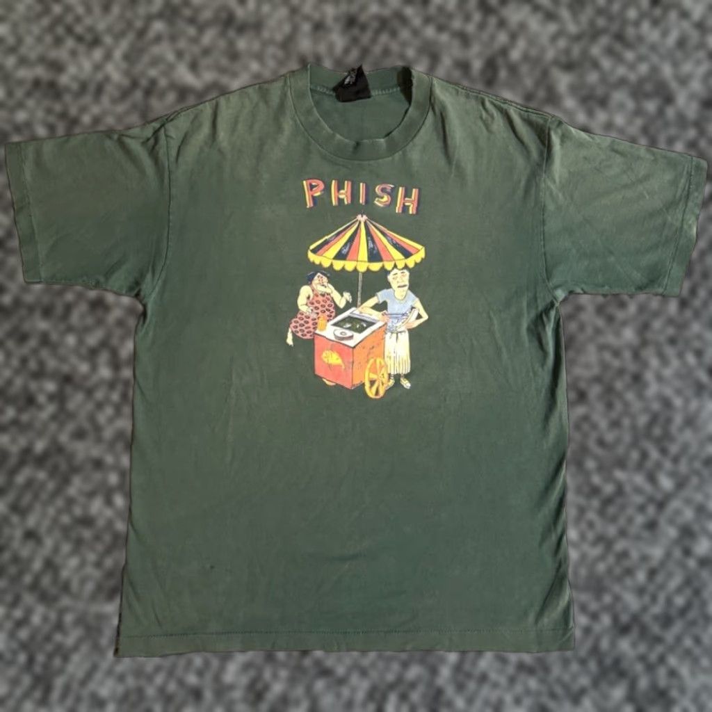VINTAGE 1990s Phish New Year’s Eve Boston Garden T Shirt XL Green Crew Neck Graphic Print Double-Sided Art 90s Mens