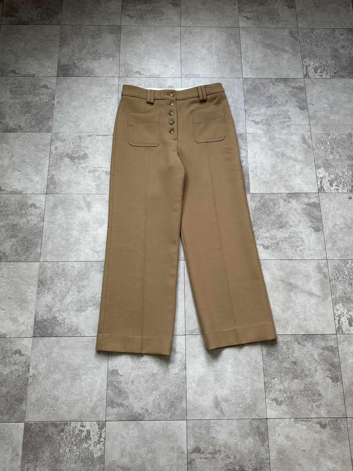 Sezane Emilio High-Rise Camel Wide Leg Classic Pants Size 40