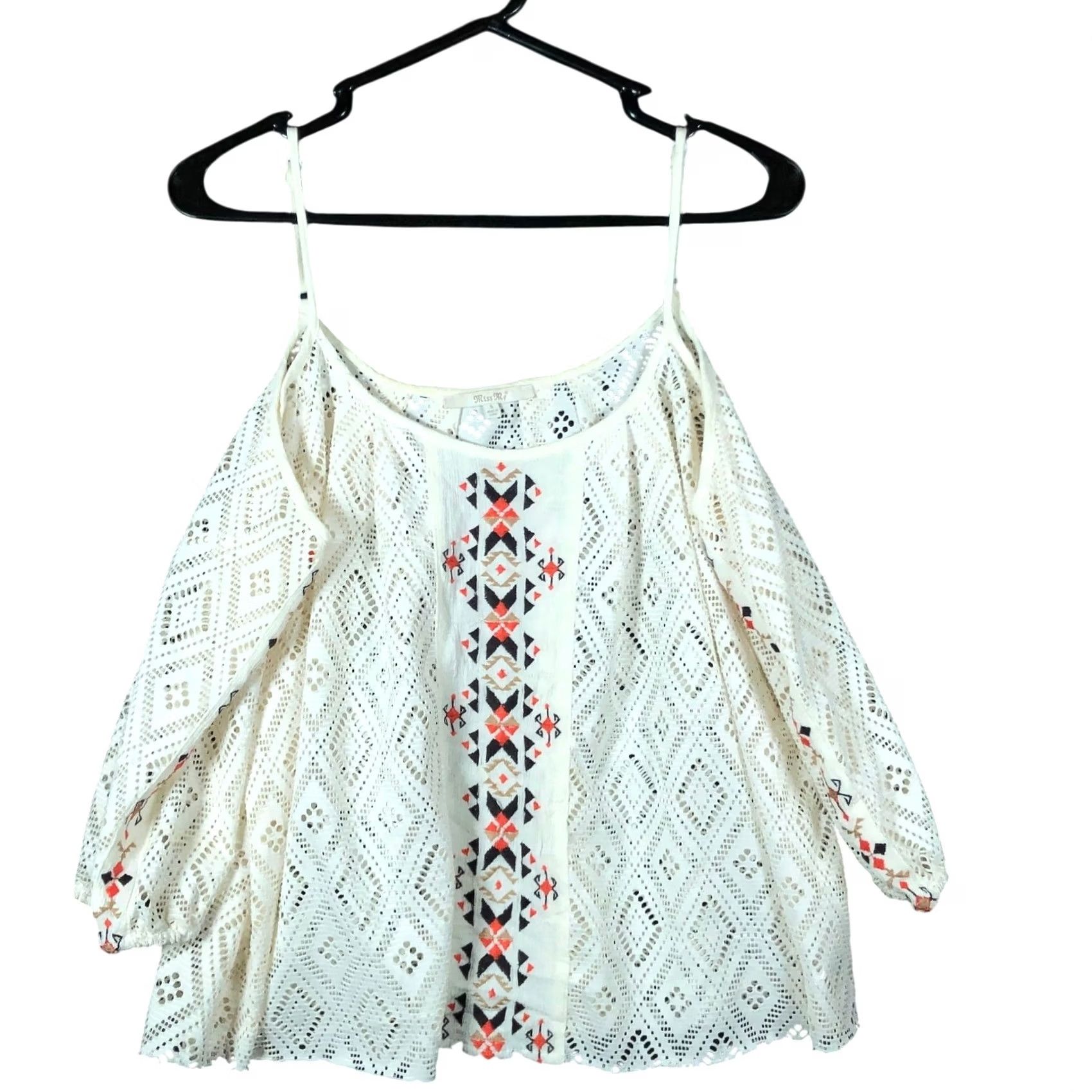 Miss Me Miss Me Blouse Ivory Laser Diamond Cold Shoulder Sheer Small Womens Shirt Small Size S / US 4 / IT 40 - 2 Thumbnail