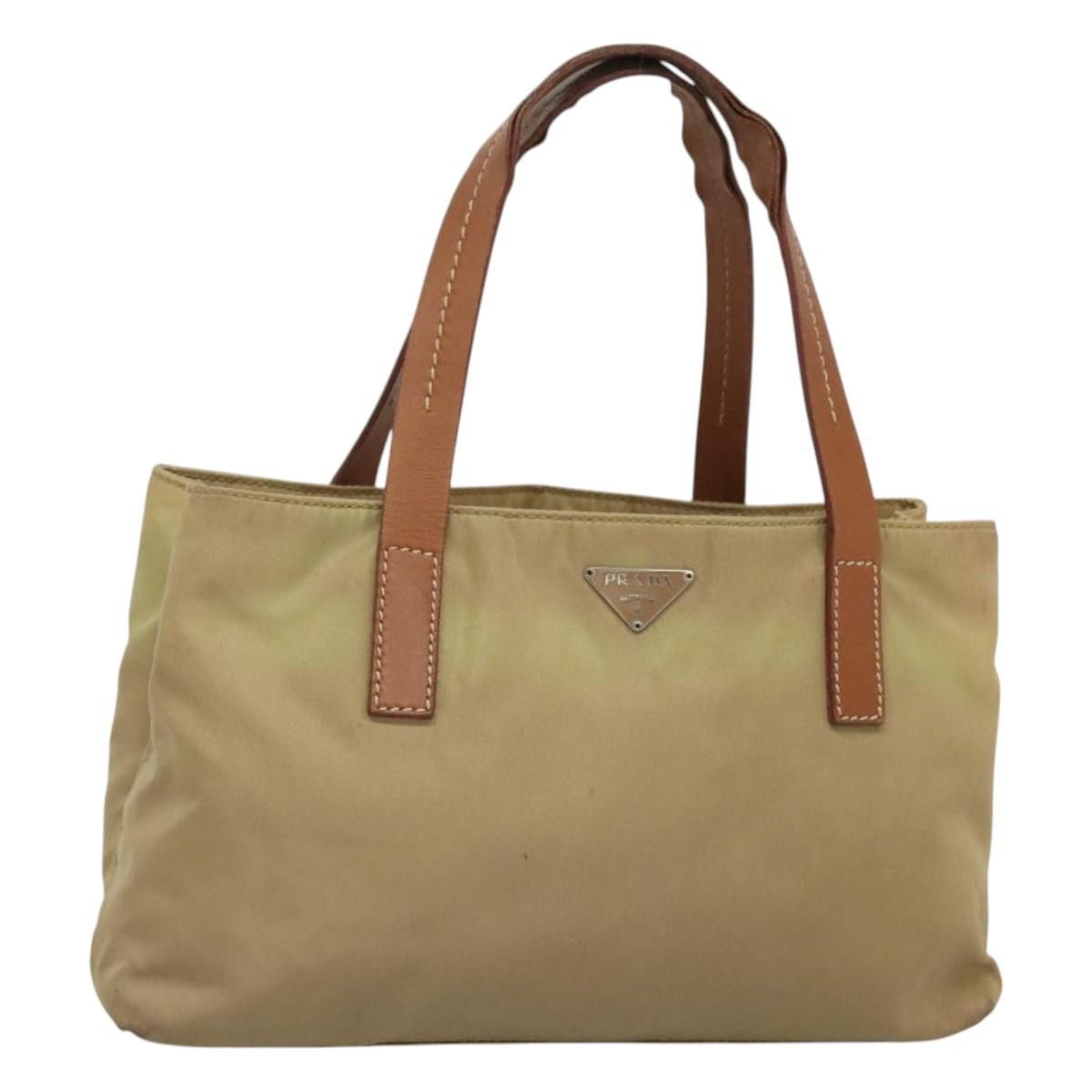 PRADA Hand Bag Nylon Beige Auth 123906