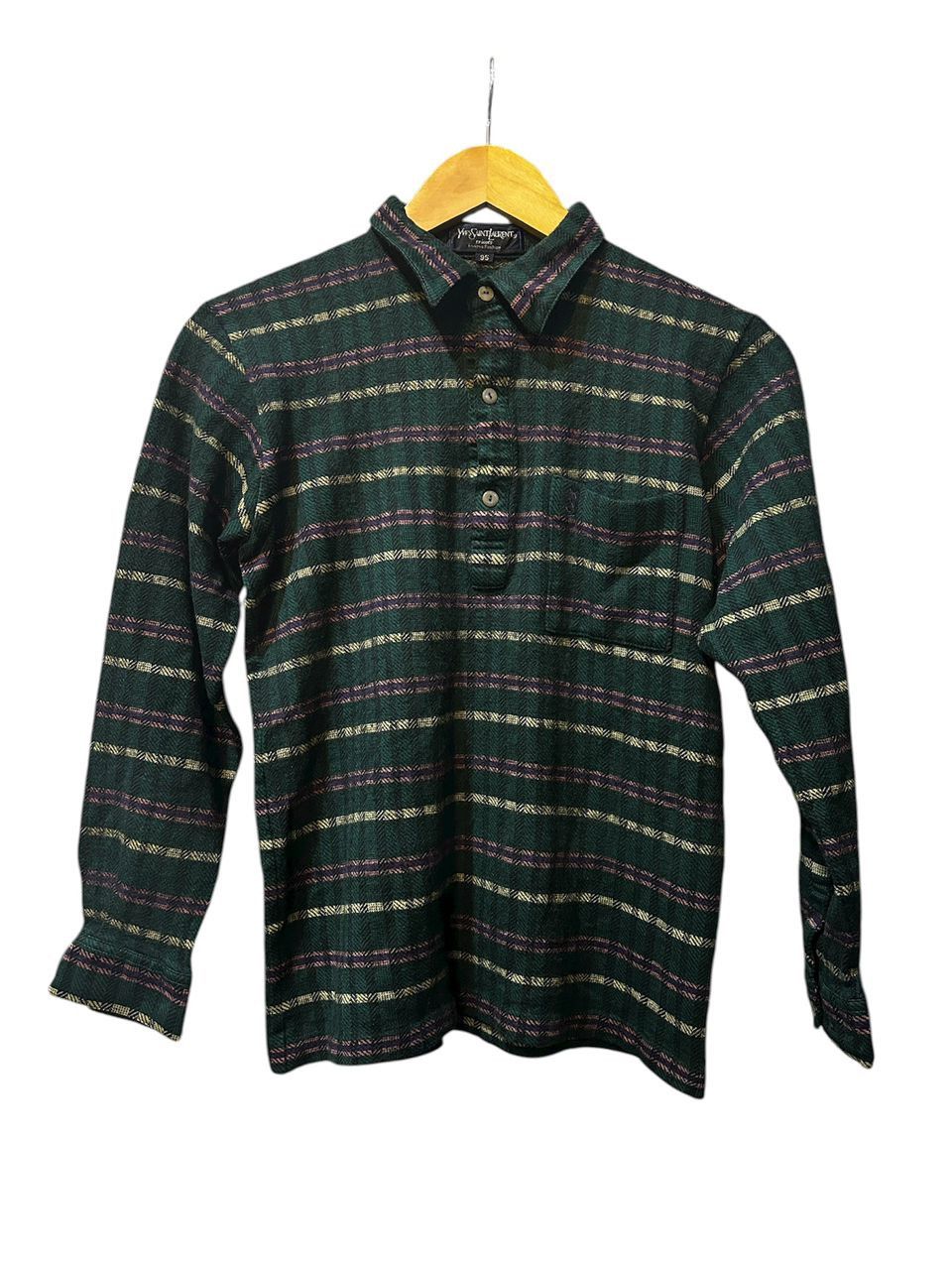 Yves Saint Laurent Vintage Yves Saint Laurent stripe collar polo tee longsleeve Size XS / US 0-2 / IT 36-38 - 1 Thumbnail