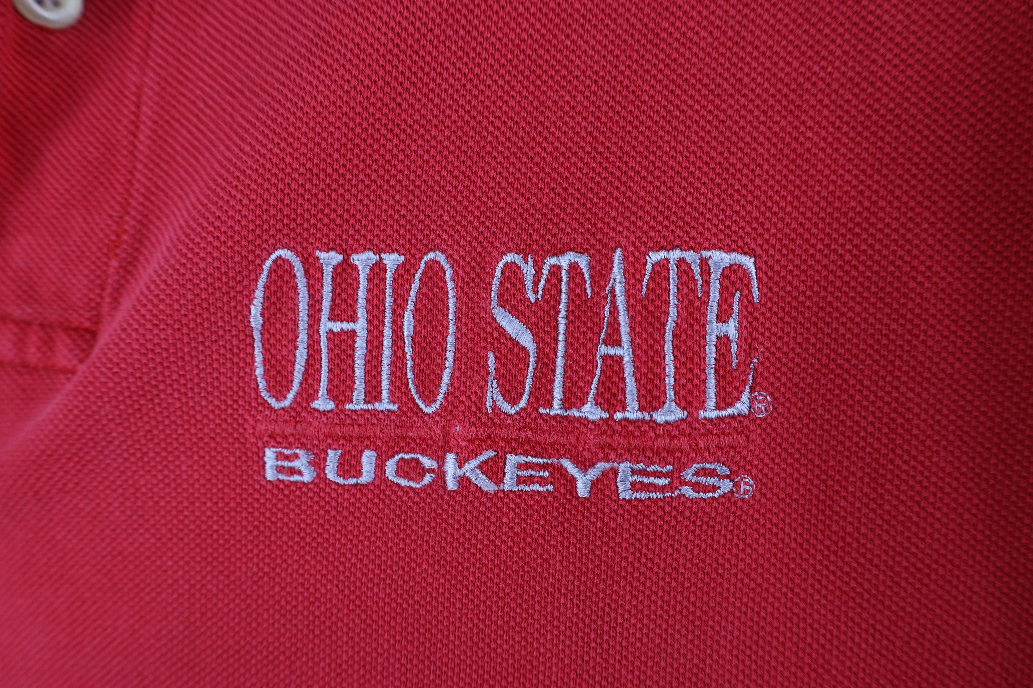 Vintage Vintage 90s Spell Out Ohio State University Polo Shirt Red Size US L / EU 52-54 / 3 - 4 Thumbnail