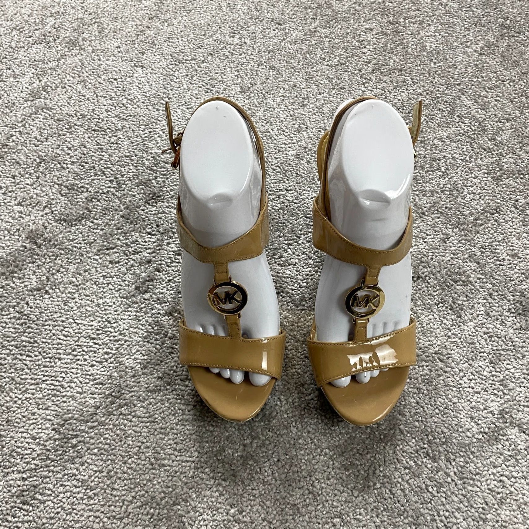Michael Kors Michael Kors Sandal Womens 8.5 M Strappy Leather Embossed Logo Buckle Heel Cuban Size US 9 / IT 39 - 3 Thumbnail