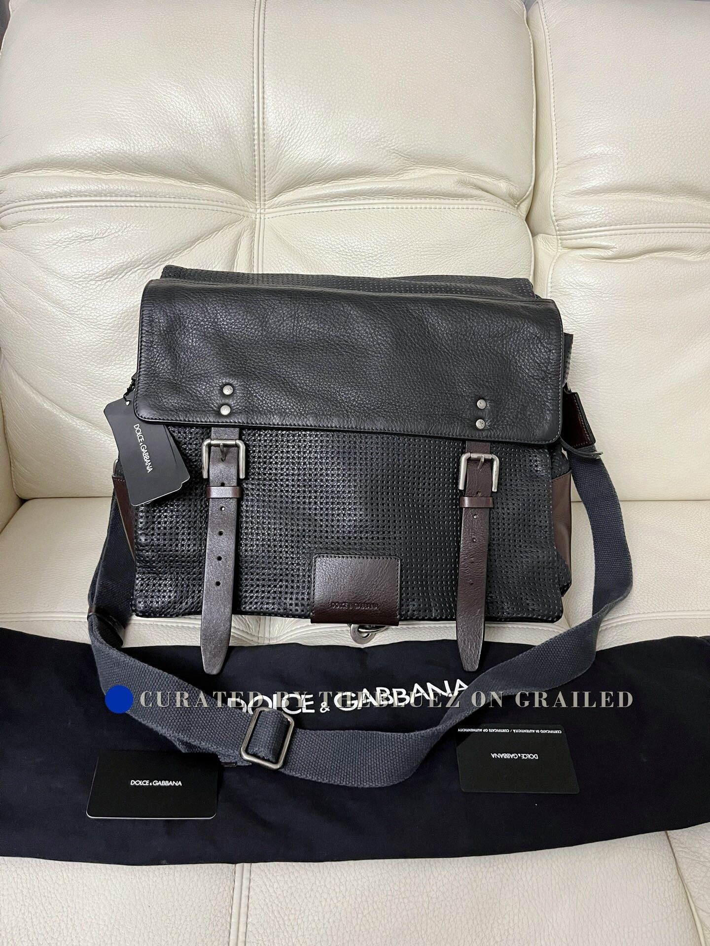 Dolce & Gabbana Men's Leather Messenger Bag in Black, Men's
