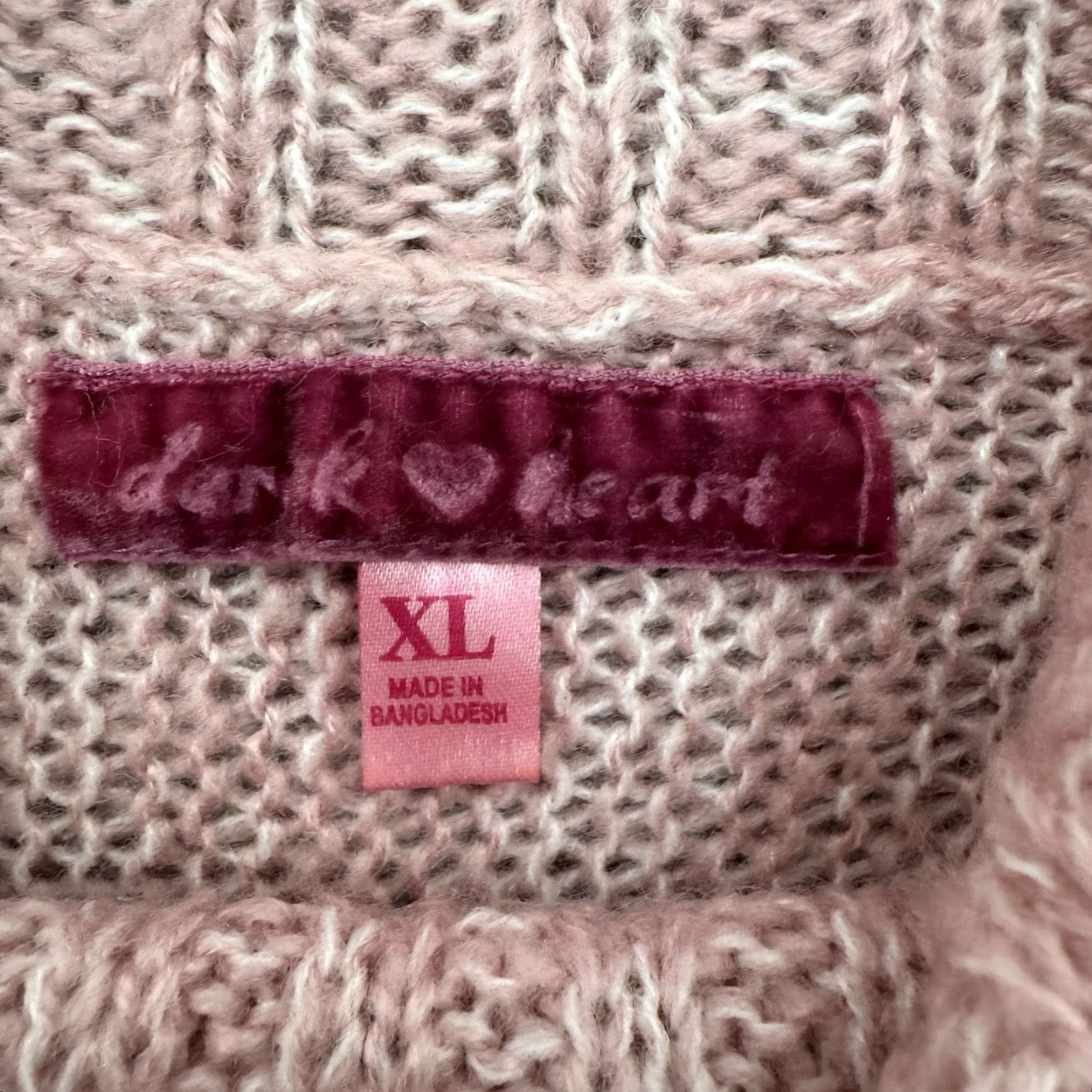 Vintage VINTAGE Dark Heart Sweater Womens XL Pink Cable-Knit Funnel Neck High Neck Whimsical Christmas City Classic Holiday Pullover Knit Christmas Womens) Size XL / US 12-14 / IT 48-50 - 5 Thumbnail