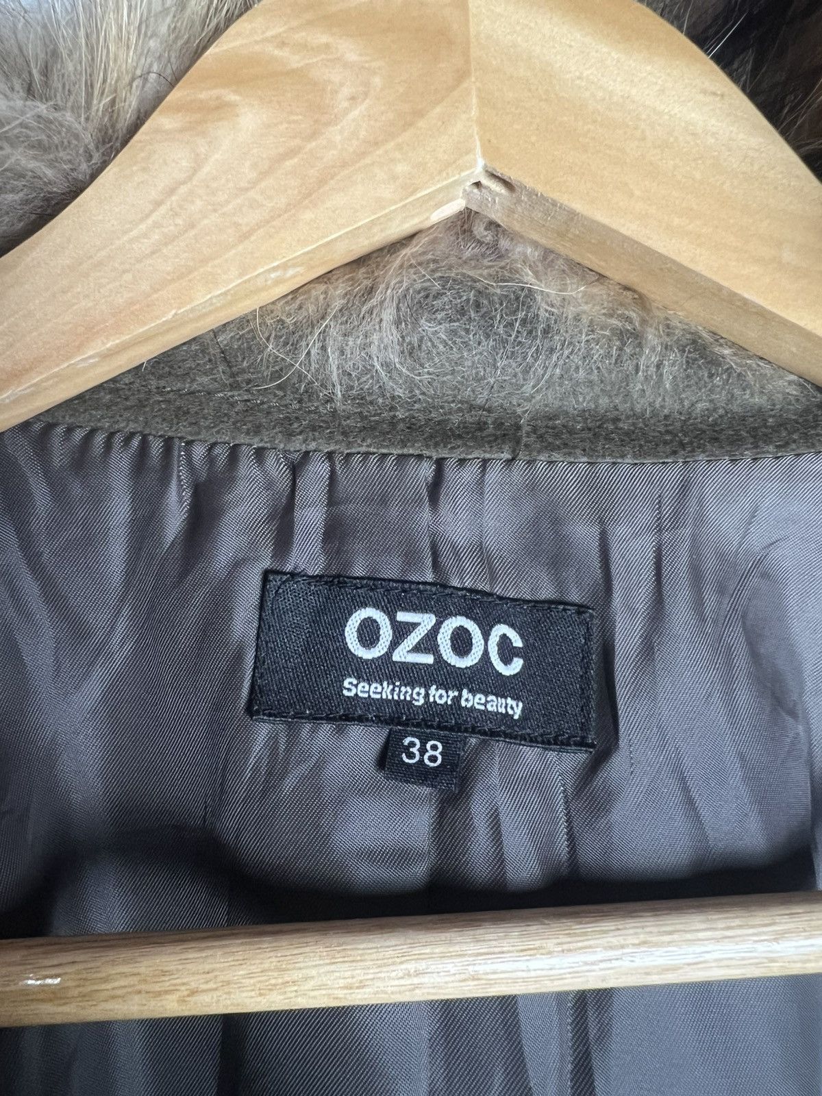 Japanese Brand Ozoc Double Breasted Faux Fur Olive Green Trench Coat Size US S / EU 44-46 / 1 - 12 Thumbnail