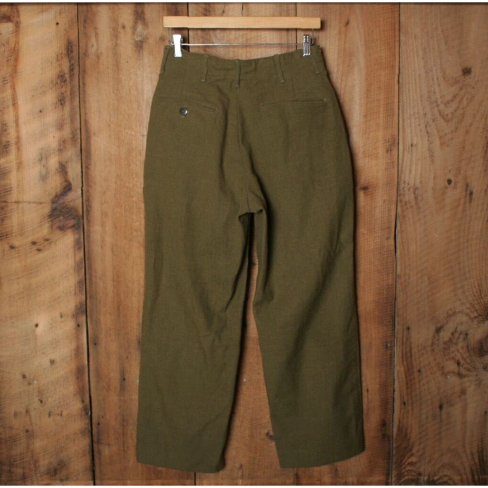 Olive VINTAGE Serge OD Olive Green Wool Military Army Officer Pants Sz. 29x28 Size US 29 - 3 Thumbnail