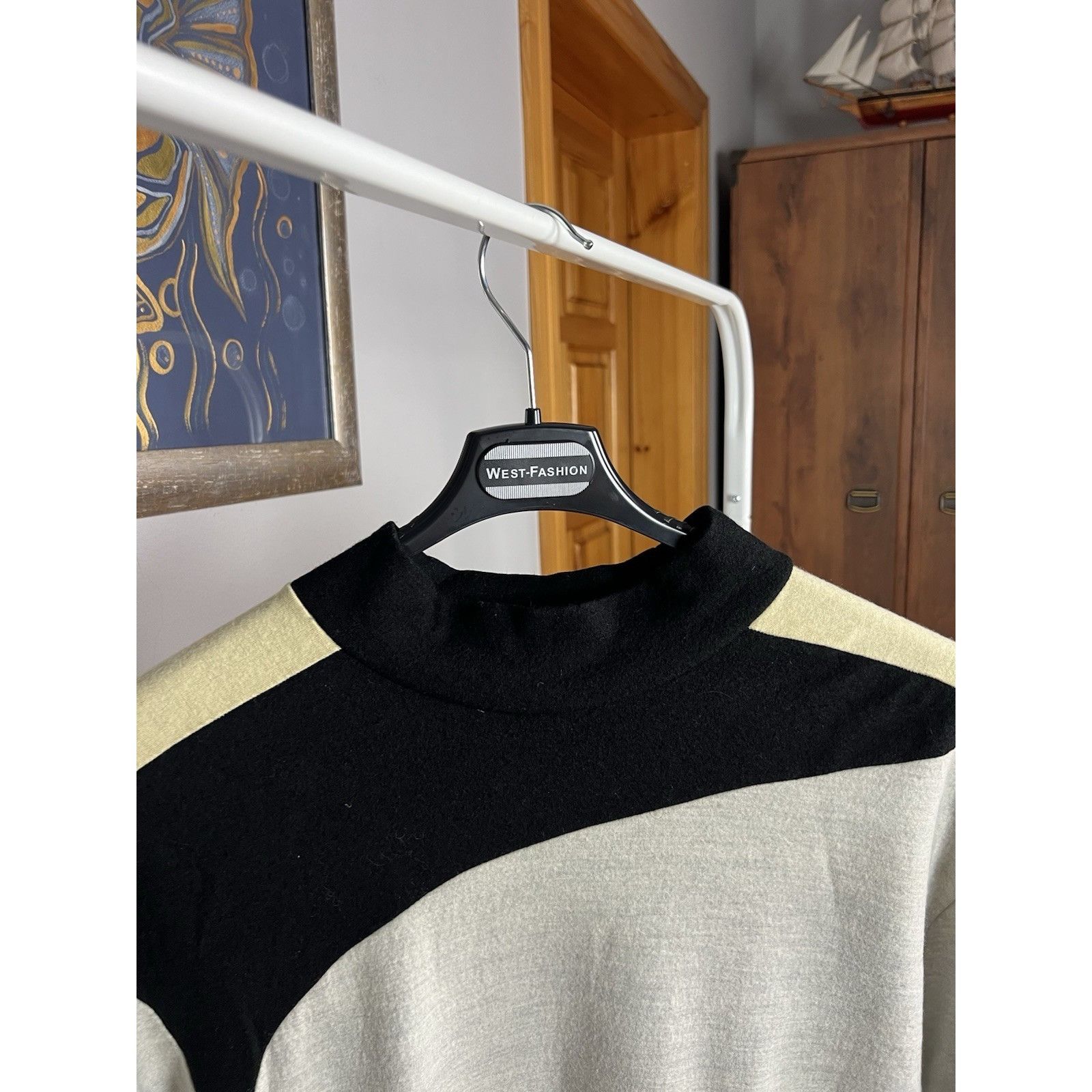 Helmut Lang Helmut Lang Women`s Beige Multicolor Wool High Neck Sweater Size L / US 10 / IT 46 - 5 Thumbnail