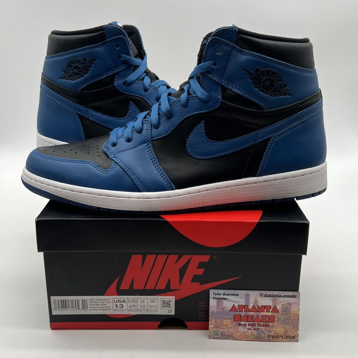 image of Nike Air Jordan 1 High Dark Marina Blue Shoes in Black, Men's (Size 13)
