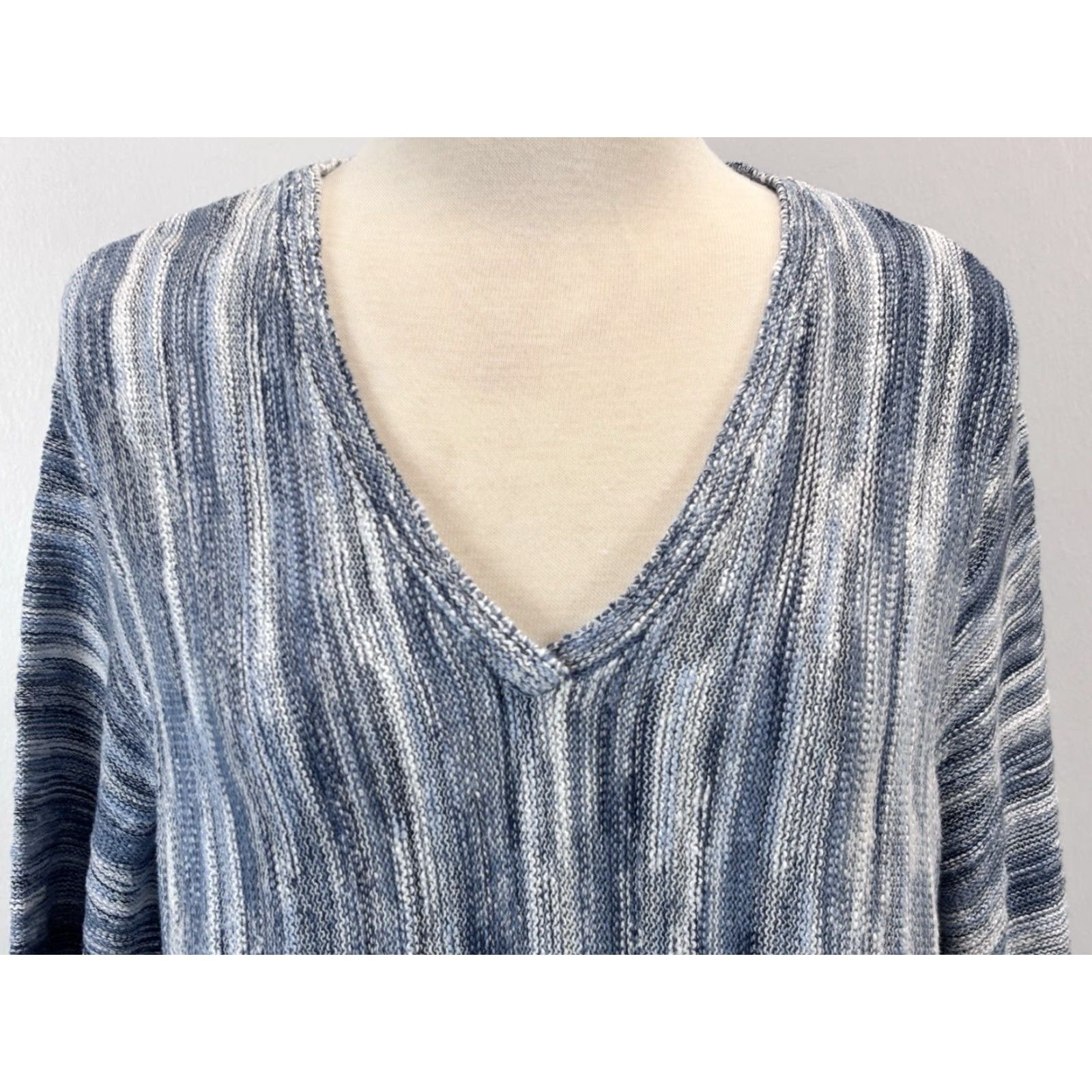 J. Jill J. Jill Space-Dyed Sweater Women XL Indigo Blue Striped Pullover Lightweight Casual Size XL / US 12-14 / IT 48-50 - 5 Thumbnail