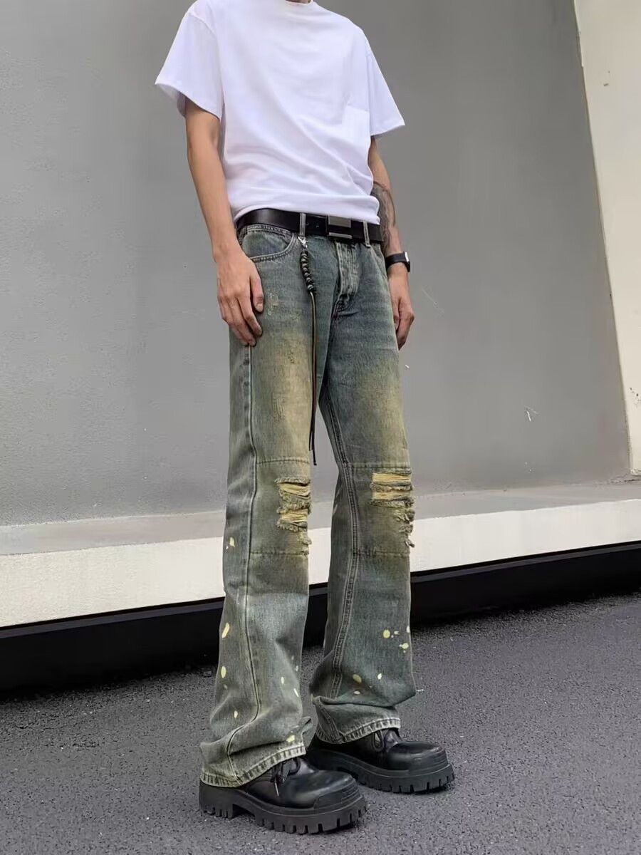 Japanese Brand × Jean Retro nostalgic washed ripped jeans with splashes of ink Size US 32 / EU 48 - 3 Thumbnail