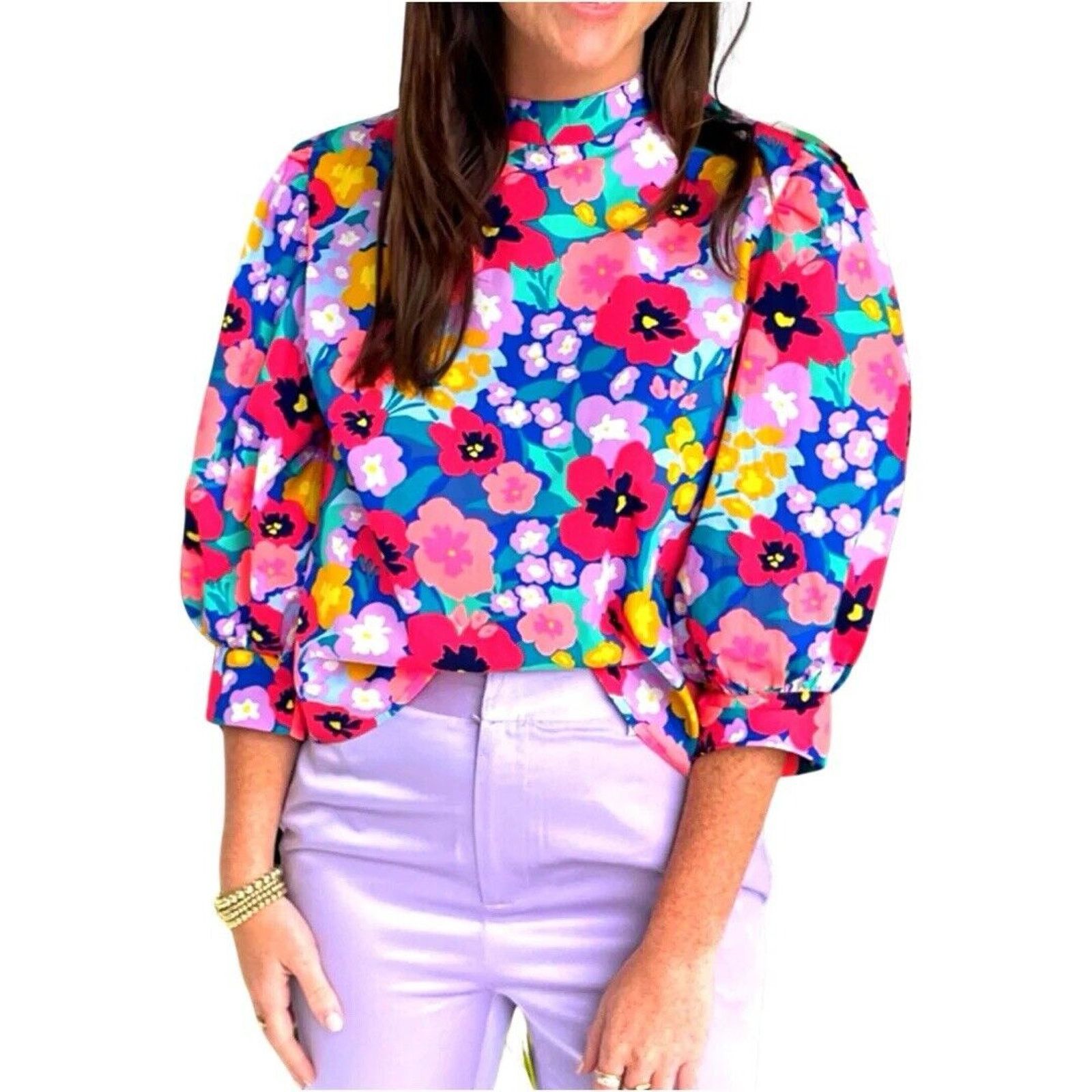 Designer NWT SUR LA VAGUE Floral Top Blouse Puff Sleeves Boho Frieda Size M / US 6-8 / IT 42-44 - 1 Thumbnail