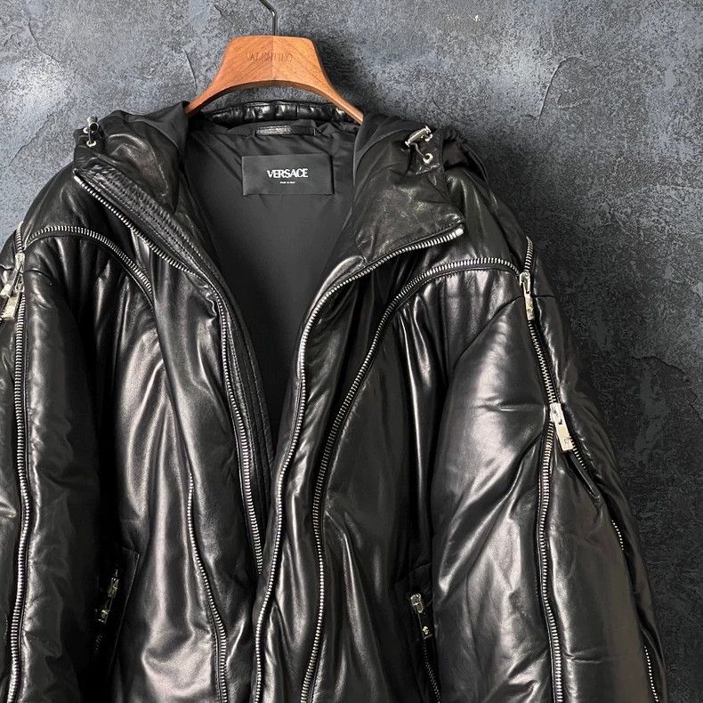 Versace Versace Black hooded cowhide zippered down jacket Size US S / EU 44-46 / 1 - 3 Thumbnail