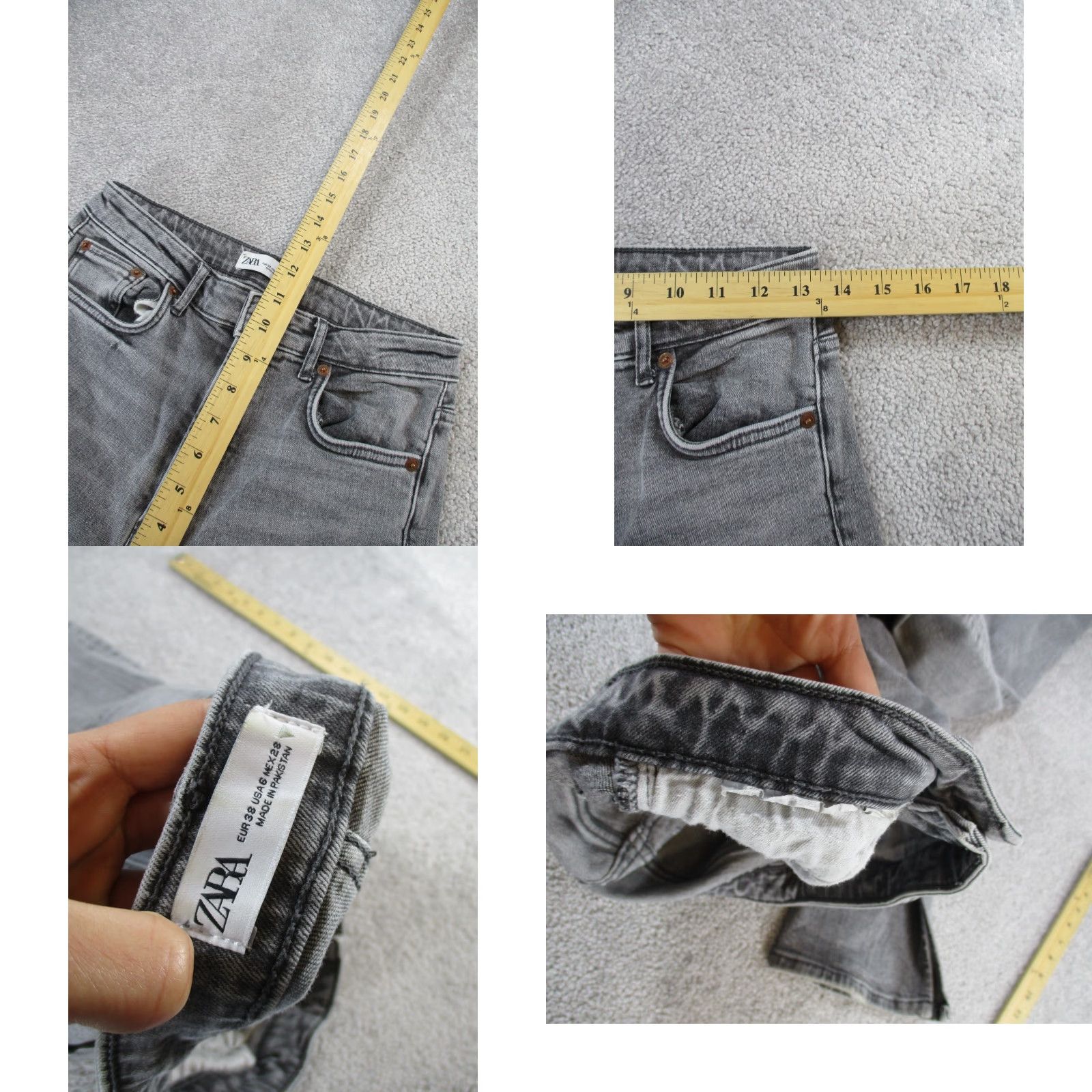 Zara Zara Jeans Womens 6 Tall Gray Denim Split Hem Slim Straight 33.5" Size 28" / US 6 / IT 42 - 8 Thumbnail